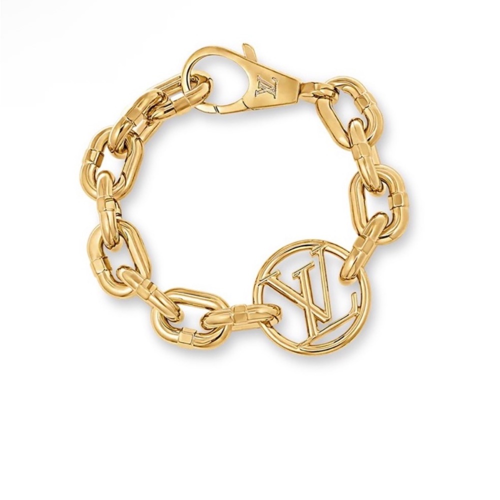 Louis Vuitton Gold-Tone Chain Bracelet with LV Charm - Picture 6 of 6